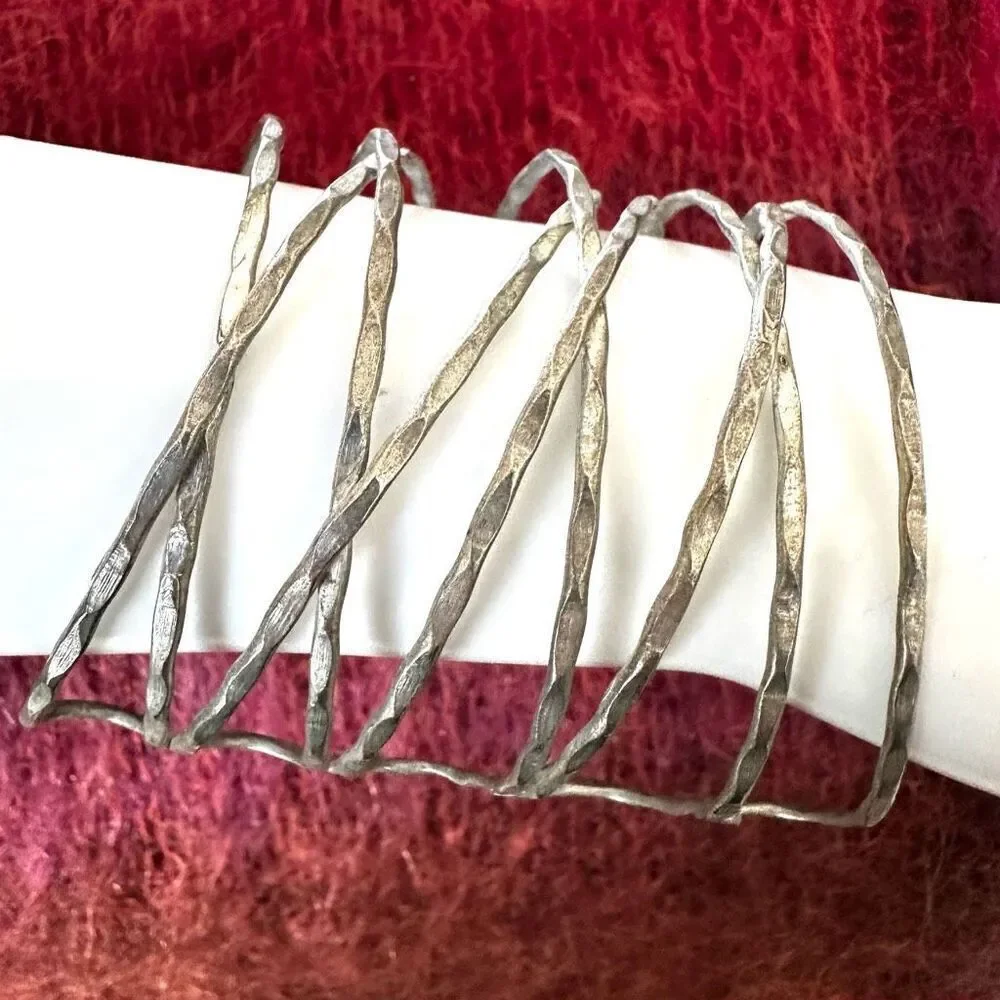 Silver wide cut out open cuff bracelet silver tone